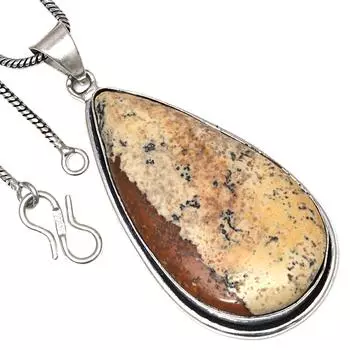 Pendant Picture Jasper Gemstone Handmade Gift For Her Silver Jewelry 2.25