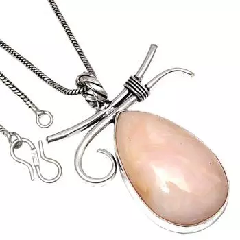 Pendant Pink Opal Gemstone Handmade Gift For Her Antique Silver Jewelry 2