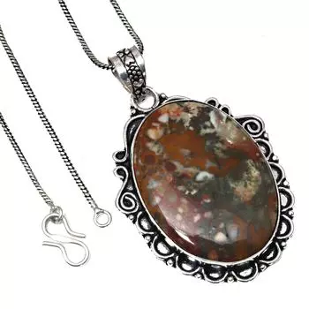 Pendant Rain Forest Jasper Gemstone Valentine Day Gift Silver Jewelry 2.5