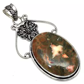 Pendant Rainforest Jasper Gemstone Handmade Silver Jewelry 2.75