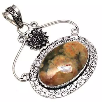 Pendant Rainforest Jasper Gemstone Handmade Silver Jewelry 2.25