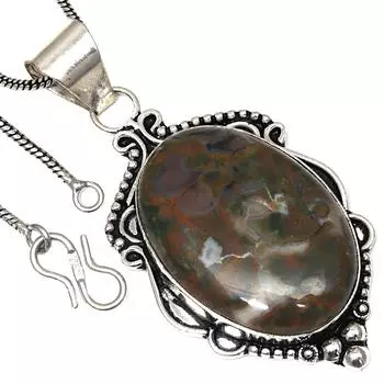 Pendant Rainforest Jasper Gemstone Valentine Day Gift Silver Jewelry 2.5