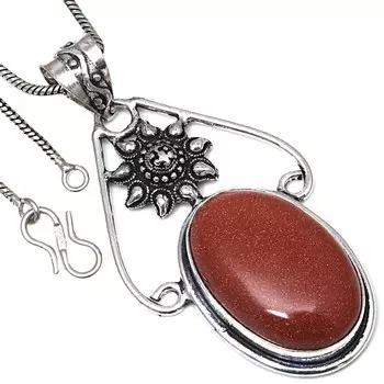 Pendant Red Sunsitara Gemstone Handmade Gift For Her Silver Jewelry 2.5