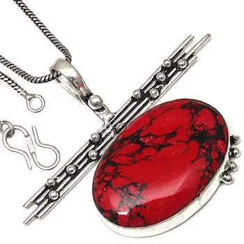 Pendant Red Tourquoise Gemstone Handmade Gift For Her Silver Jewelry 1.75