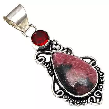 Pendant Rhodonite GarnetGemstone Gift For Her Silver Jewelry 2.25