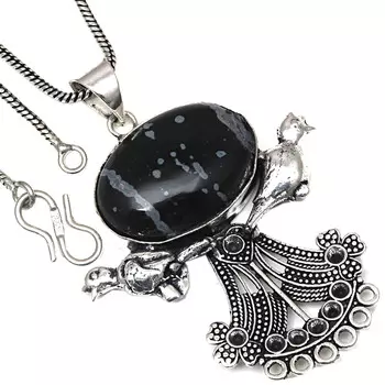 Pendant Snowflake Obsidian Gemstone Handmade Gift For Her Silver Jewelry 2