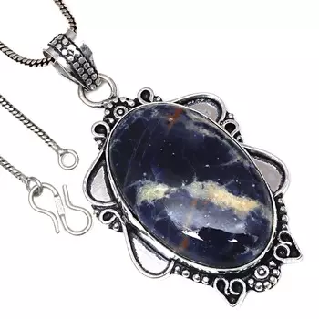 Pendant Sodalite Gemstone Handicraft Valentine Day Gift Silver Jewelry 2.25
