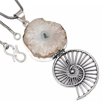 Pendant Solar Drusy Gemstone Handmade Gift For Her Silver Jewelry 2.5