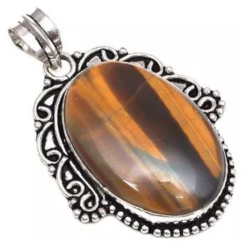 Pendant Tiger s Eye Gemstone Gift For Her Silver Jewelry 2.5