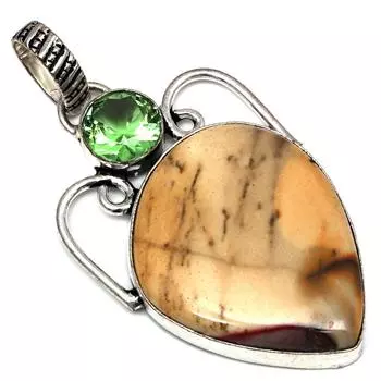 Pendant Wild Horse Jasper Peridot Quartz Gemstone Silver Jewelry 2.5