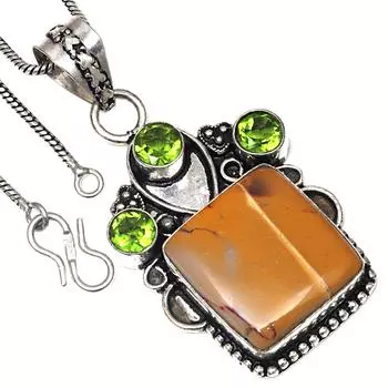 Pendant Wild Horse Jasper PeridotGemstone Valentine Day Gift Silver Jewelry 2