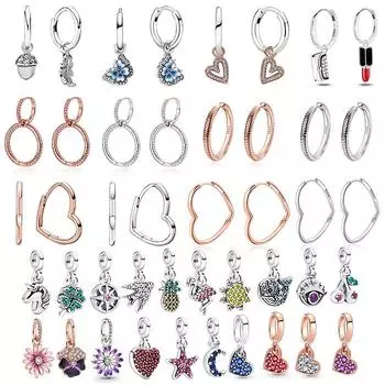 Pendientes Pan Plata De Ley 925 Original Sparkling Heart Moment DIY Hoop Earrings for Women Men Earrings Fine Jewelry