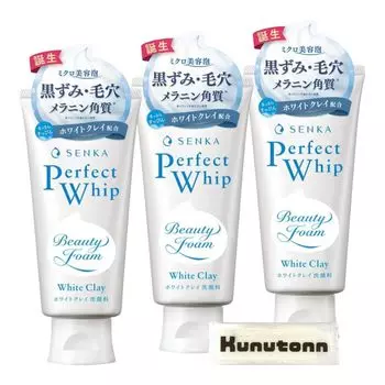 Пенка для умывания лица Senka Perfect Whip, очищающая пенка для лица с белой глиной и цветочным принтом, 120 г. Набор из 3 шт. Оригинальный логотип Kunutonn, в комплект входит полотенце h +