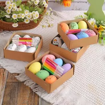 Пенопластовые пасхальные яйца с ручкой для рисования DIY Набор для рисования пасхальных яиц Набор для поделки на тему Пасхи