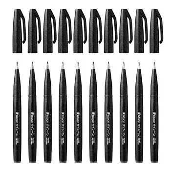 Pentel фломастер-кисточка SES15C-A набор из 10 штук, черный