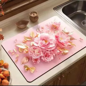 Peony Flower 3D Absorbent Non-Slip Kitchen Countertop Mat AVE 30x40 cm