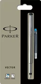 Перьевая ручка Parker Vector из нержавеющей стали, средний блистер, перьевая ручка (пункт)