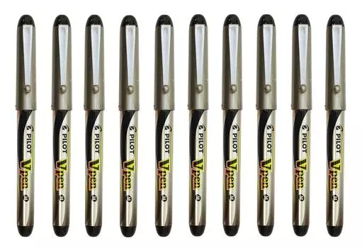 Перьевая ручка Pilot V Pen со средним кончиком черного цвета, 10 шт., SVP200MS10B