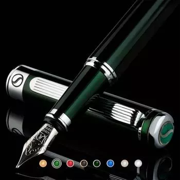 Перьевая ручка Scriveiner British Racing Green — потрясающая роскошная ручка с хромированной отделкой, перо Schmidt (Средняя), Лучший подарочный набор ручек для мужчин и женщин, профессионалов