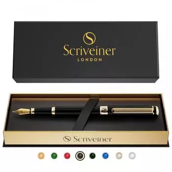 Перьевая ручка Scriveiner Finest Premium (черный) Привлекательная красота 24-каратного золотого покрытия Schmidt 18-каратного золота перо (хорошо) Подходит для мужчин и женщин Профессия
