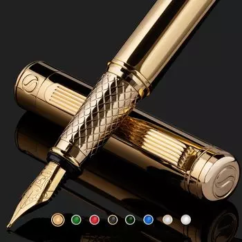 Перьевая ручка Scriveiner Finest Premium Glamorous Beauty с отделкой из 24-каратного золота и пером Schmidt с покрытием из 18-каратного золота. Идеально подходит для мужчин и женщин, профессиональных руководителей.