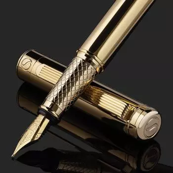 Перьевая ручка Scriveiner Finest Premium (Золото) Привлекательная красота 24-каратного золотого покрытия Schmidt 18-каратного золота перо (Средняя) Подходит для мужчин и женщин-профессионалов