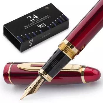 Перьевая ручка Wordsworth Black Finest Premium Metal, картриджи для перьевой ручки Majesty 24, отделка из 24-каратного золота, среднее перо с покрытием из 18-каратного золота, подходит для обоих