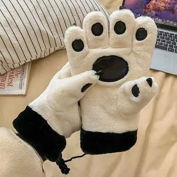 Перчатки Bear для девочек, зимние, теплые, с утолщением из флиса, Bear PAWS, Bear PAWS, для велоспорта, для любителей зимы, с шейным воротником One size белый