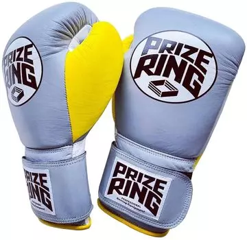Перчатки боксерские PRIZE RING «Professional SS» серо-желтые (10 унций) серый
