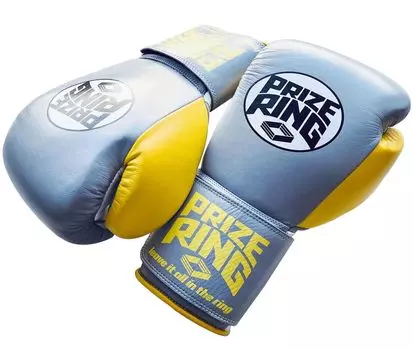 Перчатки боксерские PRIZE RING «Professional SS» серо-желтые (14 унций) серый