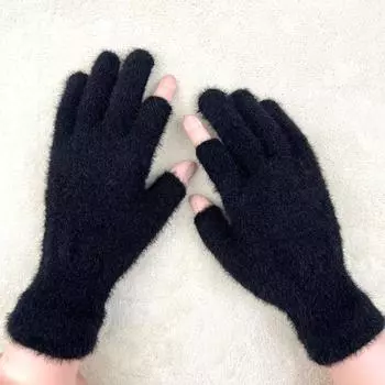 Перчатки Dew Two-Finger Перчатки женские осенние из искусственного норкового бархата утолщенные теплые однотонные офисные домашние полупальцевые студенческие тёмно-синий
