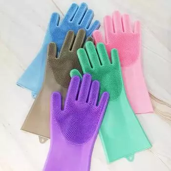 Перчатки для мытья посуды, кухонные перчатки для мытья кастрюль, силиконовые перчатки для уборки, термостойкие перчатки для уборки кухни и дома 2pcs синий