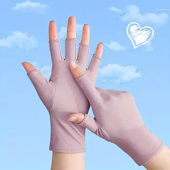 Перчатки Half Finger Ice Silk устойчивы к ультрафиолетовому излучению и обеспечивают простую защиту. Женские тонкие полупальцевые солнцезащитные перчатки белый
