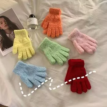 Перчатки из кораллового флиса Ins Япония и Корея милые простые конфетные цвета пять пальцев модные теплые студенческие серый