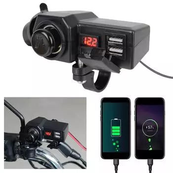 Переключатель ВКЛ/ВЫКЛ 3.4 A Quick Charge 3.0 10-24 В зарядное устройство для мотоцикла с двумя USB-разъемами и прикуривателем Цифровой вольтметр
