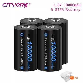 Перезаряжаемая батарея размера 1,2VD, 10000 мАч R20 LR20, NiMH-аккумулятор типа D для бытового водонагревателя с газовой плитой 33mm*61mm чёрный