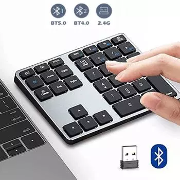 Перезаряжаемая беспроводная цифровая клавиатура 2,4G + Bluetooth цифровая клавиатура для портативного компьютера iPad 35-клавишная алюминиевая цифровая клавиатура Bluetooth and 2.4G
