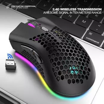Перезаряжаемая игровая мышь BM600, 2,4 ГГц, USB-приемник, беспроводное соединение, мышь с регулируемым полым сотовым геймером, 1600 точек на дюйм белый