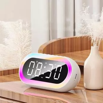 Перезаряжаемый будильник RGB Mood Light 2 будильника Громкий беспроводной динамик 12/24H Голосовое управление Настольный светодиодный цифровой будильник с функцией повтора сигнала