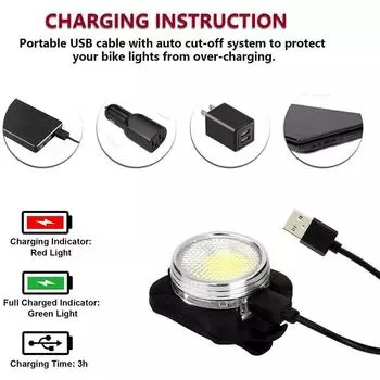 Перезаряжаемый USB велосипедный фонарь, сверхяркий передний и задний светодиодный велосипедный фонарь COB на батарейках 5