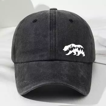 Perfect Fusion of Deep Forest and Bear Pattern Printed Baseball Hat Outdoor Adventure Sunshade Fishing Hat