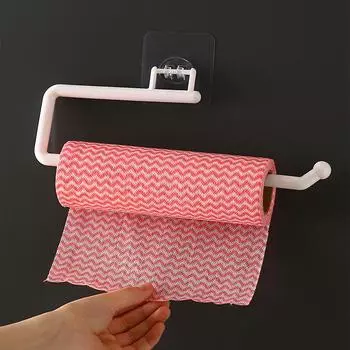 Perforation-free Kitchen Paper Towel Rack Roll Paper Rack Rack Plastic Wrap Storage Rack Toilet Paper Hook Rag Towel Rack Small #C0TQC# белый