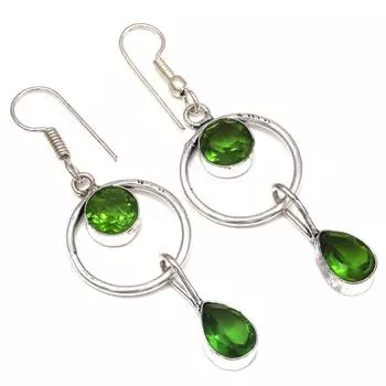 Peridot Quartz Gemstone Handmade Gift For Her Silver Jewelry Earrings 2.25