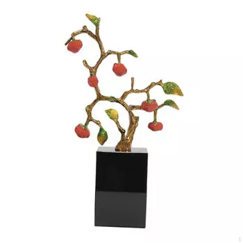 Persimmon Statue Blessing Ornament Chinese Good Luck Decoration Fengshui Figurine for Restaurant 15cmx23cm