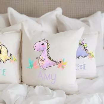 Personalised Dinosaur Letter Print Polyester Pillowcase Cushion Case Pillow Cover Car Sofa Living Room Home Decorative Cute Gift 450mm*450mm
