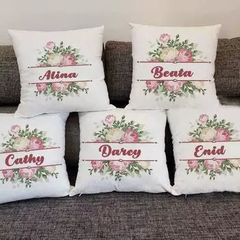 Personalised Rose Floral Name Print Cushion Pillow Cover Girls Bedroom Pillowcase Sofa Living Room Home Wedding Gift Pillow 450mm*450mm