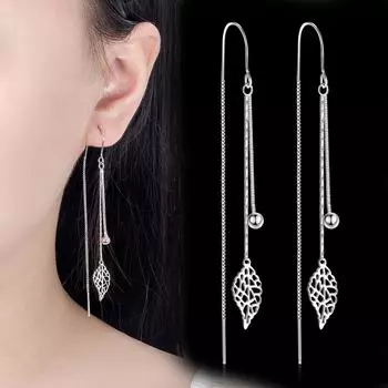 Серьги-крючки с тонкими цепочками в виде листа, женские, простые, темпераментные, с длинной бахромой, с ушной нитью Mori