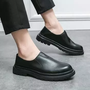 Personality Leather Men Shoes Loafers Mens Slip on Flats Shoes Comfortable Half Drag Lightweight Business Shoes Driving Shoes 38 чёрный