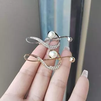 Personality Rhinestone Pearl Music Note Brooch Multifunctional Collar Pin Women S Fixed Suit Coat Accessories Music Symbols золотой