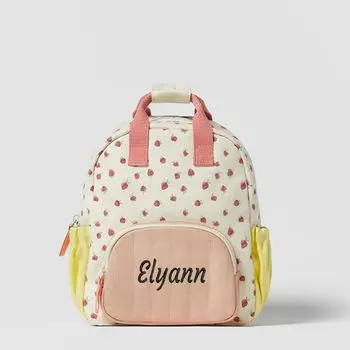 Personalized Embroidered Strawberry Kid Backpack Canvas Dopamine Cotton Schoolbag Add Children s Name Print Colorful бежевый